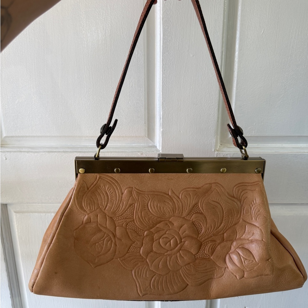 Patricia Nash Embossed Floral Leather Shoulder Bag - Tan